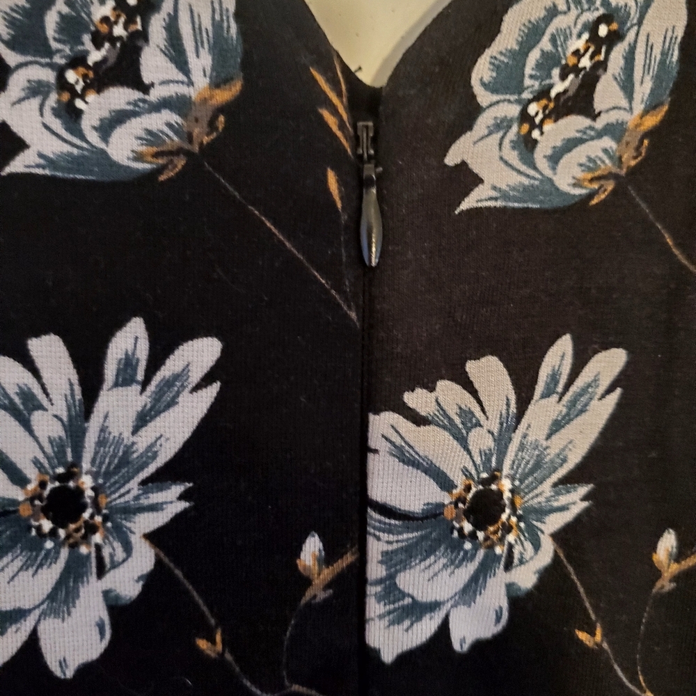 French Connection Zipper Floral Mini Dress Black Slimming Panels Size 6 Women - Picture 10 of 14